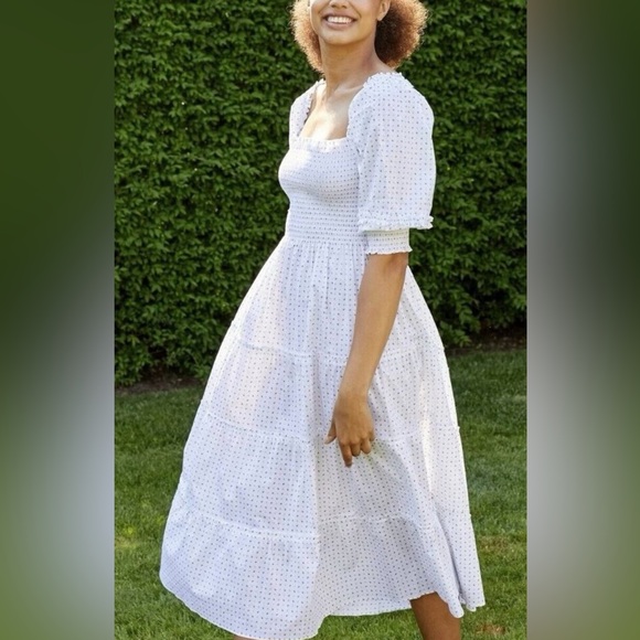 Hill House Nesli Nap Midi Dress White Pampelonne Paisley Smocked Women’s Large - Picture 2 of 6